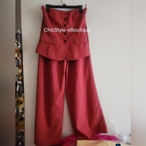 Zara Set Double-Breasted Strapless Top XXL + Double Pleat Pants L Zw Collection - Picture 2 of 16